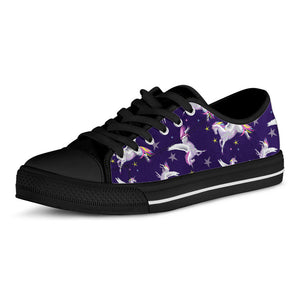 Night Winged Unicorn Pattern Print Black Low Top Sneakers
