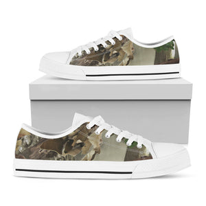 Oak Tree Hunting Camouflage Print White Low Top Sneakers