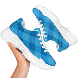 Ocean Blue Argyle Pattern Print White Chunky Shoes