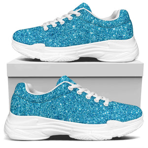 Ocean Blue (NOT Real) Glitter Print White Chunky Shoes