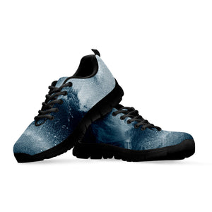 Ocean Wave Print Black Running Shoes