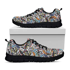 Old Cassette Tape Print Black Running Shoes