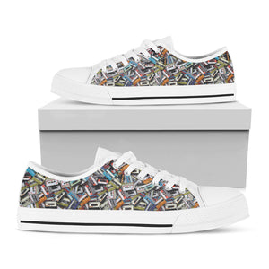 Old Cassette Tape Print White Low Top Sneakers