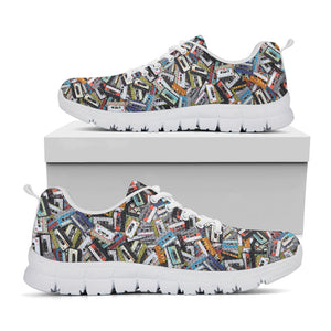 Old Cassette Tape Print White Running Shoes