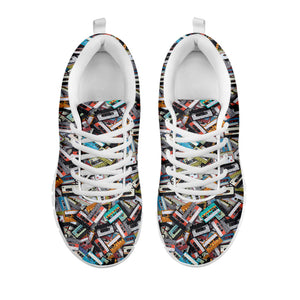 Old Cassette Tape Print White Running Shoes