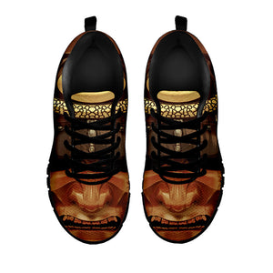 Old Japanese Samurai Mask Print Black Running Shoes