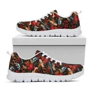 Old School Tattoo Print White Running Shoes