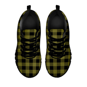 Olive Green Buffalo Check Pattern Print Black Running Shoes