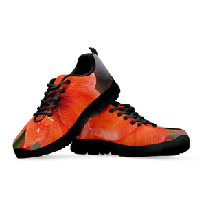 Orange Amaryllis Print Black Running Shoes