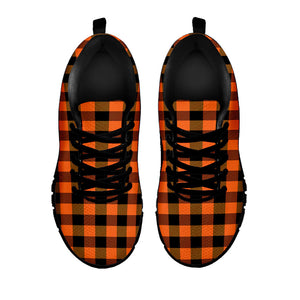 Orange And Black Buffalo Check Print Black Running Shoes