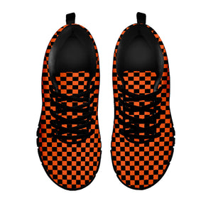 Orange And Black Checkered Pattern Print Black Running Shoes