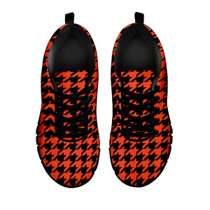 Orange And Black Houndstooth Print Black Running Shoes