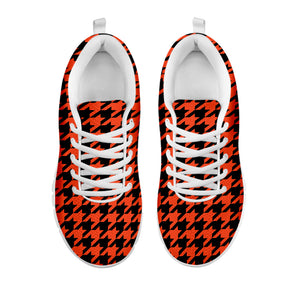 Orange And Black Houndstooth Print White Running Shoes