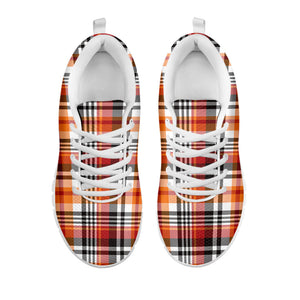Orange And Black Madras Plaid Print White Running Shoes