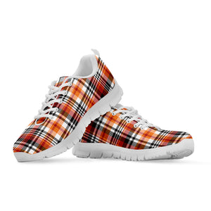 Orange And Black Madras Plaid Print White Running Shoes