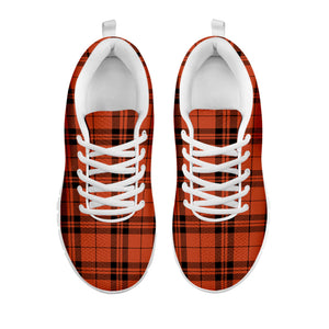 Orange And Black Tartan Pattern Print White Running Shoes