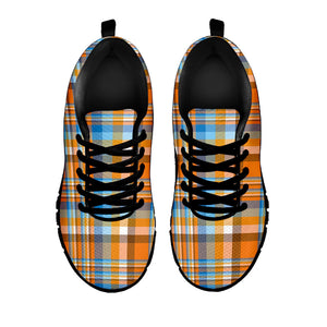 Orange And Blue Madras Pattern Print Black Running Shoes