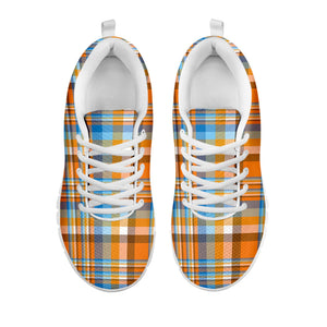 Orange And Blue Madras Pattern Print White Running Shoes