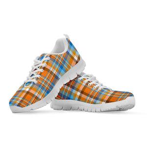 Orange And Blue Madras Pattern Print White Running Shoes