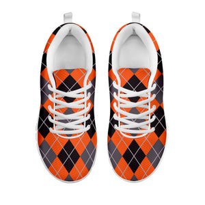 Orange And Grey Halloween Argyle Print White Running Shoes