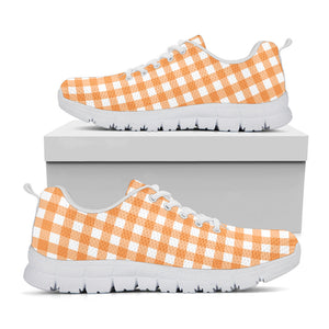 Orange And White Check Pattern Print White Running Shoes