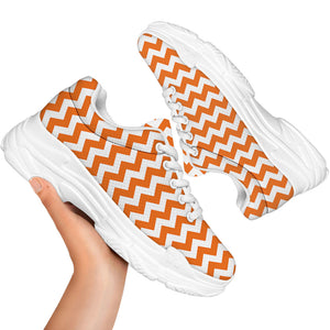 Orange And White Chevron Pattern Print White Chunky Shoes