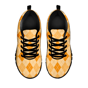 Orange Argyle Pattern Print Black Running Shoes