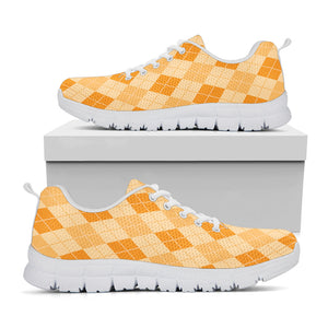 Orange Argyle Pattern Print White Running Shoes