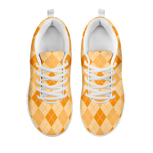 Orange Argyle Pattern Print White Running Shoes