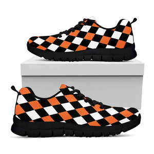 Orange Black And White Harlequin Print Black Running Shoes