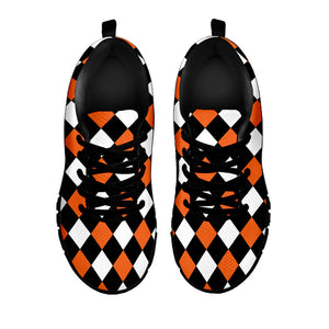 Orange Black And White Harlequin Print Black Running Shoes