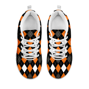 Orange Black Grey And White Argyle Print White Running Shoes