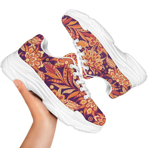 Orange Bohemian Floral Pattern Print White Chunky Shoes