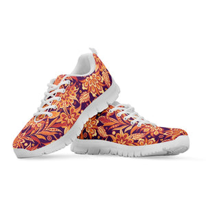 Orange Bohemian Floral Pattern Print White Running Shoes
