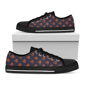 Orange Bullseye Target Pattern Print Black Low Top Sneakers