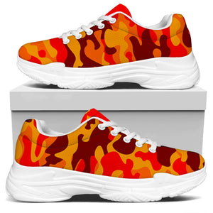 Orange Camouflage Print White Chunky Shoes