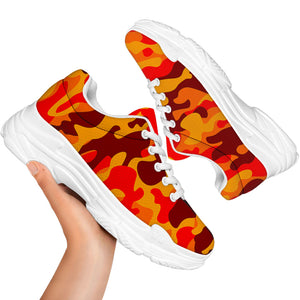 Orange Camouflage Print White Chunky Shoes
