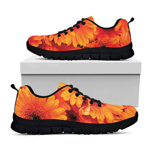 Orange Daisy Flower Print Black Running Shoes
