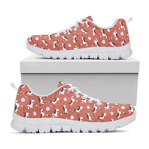 Orange Doodle Bull Terrier Pattern Print White Running Shoes