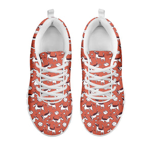 Orange Doodle Bull Terrier Pattern Print White Running Shoes