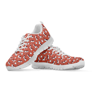 Orange Doodle Bull Terrier Pattern Print White Running Shoes