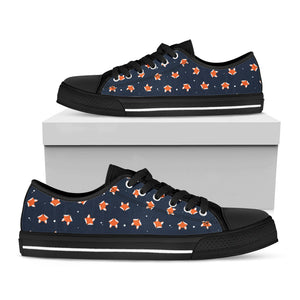 Orange Fox Pattern Print Black Low Top Sneakers