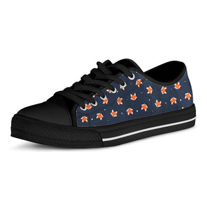 Orange Fox Pattern Print Black Low Top Sneakers