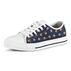 Orange Fox Pattern Print White Low Top Sneakers