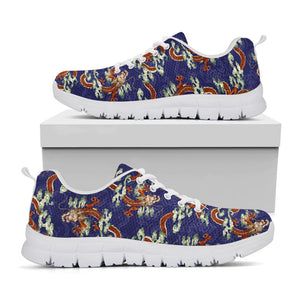 Orange Japanese Dragon Pattern Print White Running Shoes