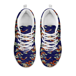 Orange Japanese Dragon Pattern Print White Running Shoes