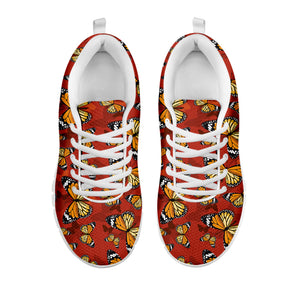 Orange Monarch Butterfly Print White Running Shoes