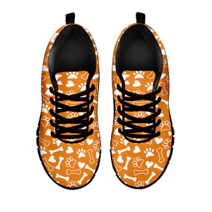 Orange Paw And Bone Pattern Print Black Running Shoes