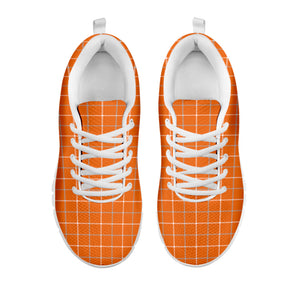 Orange Tattersall Pattern Print White Running Shoes