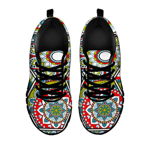Oriental Mandala Bohemian Pattern Print Black Running Shoes